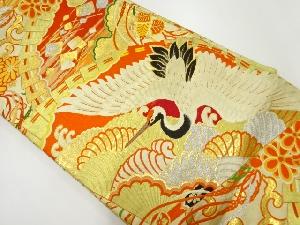 アンティーク　鶴に色紙散らし模様織出し丸帯（材料）